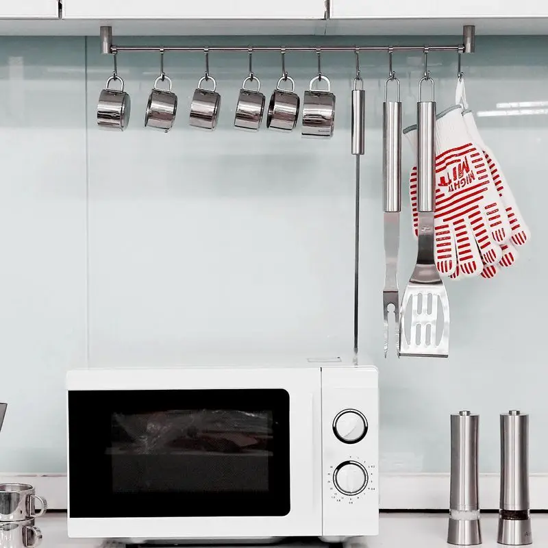 

Kitchen Rail Rack Wall Mounted Utensil Hanging Rack Stainless Steel Hanger Hooks for Kitchen Tools Pot Towel