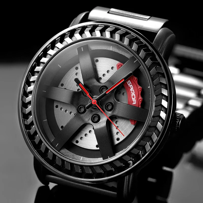 Мужские наручные часы с ободком оригинальные черные из нержавеющей стали для