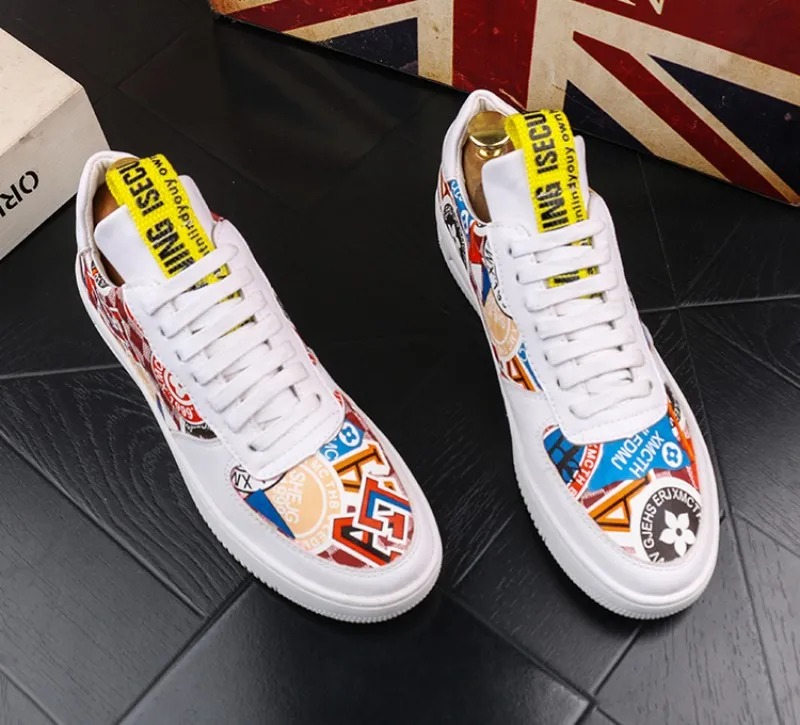 Туфли мужские с кружевом Вулканизированная подошва стиль хип-хоп белые b66