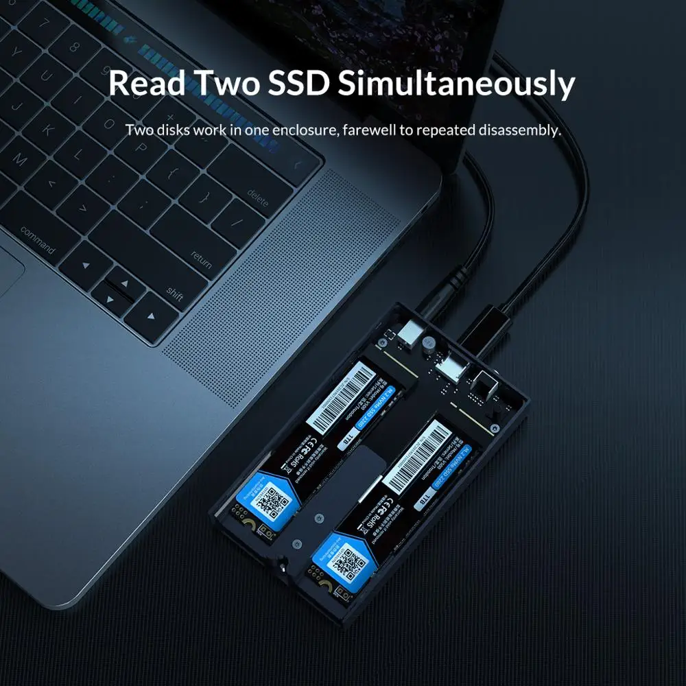 Алюминиевый корпус ORICO Dual Bay M.2 NVME SSD USB C 3 1 Gen2 10 Гбит/с для M Key &amp M/B PCIe с адаптером