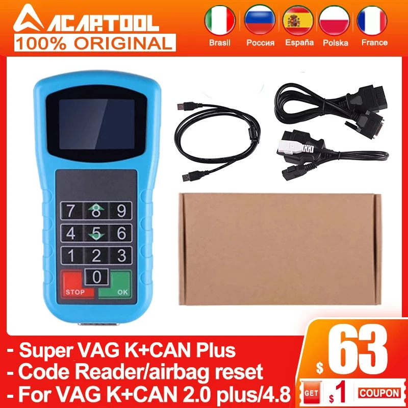 

Автомобильный диагностический сканер OBD2, супер считыватель кодов для VAG K + CAN 2,0 plus