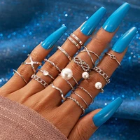 docona 17pcssets siver color heart pearl joint rings for women bohemia crystal infinity love metal rings set jewelry anillos