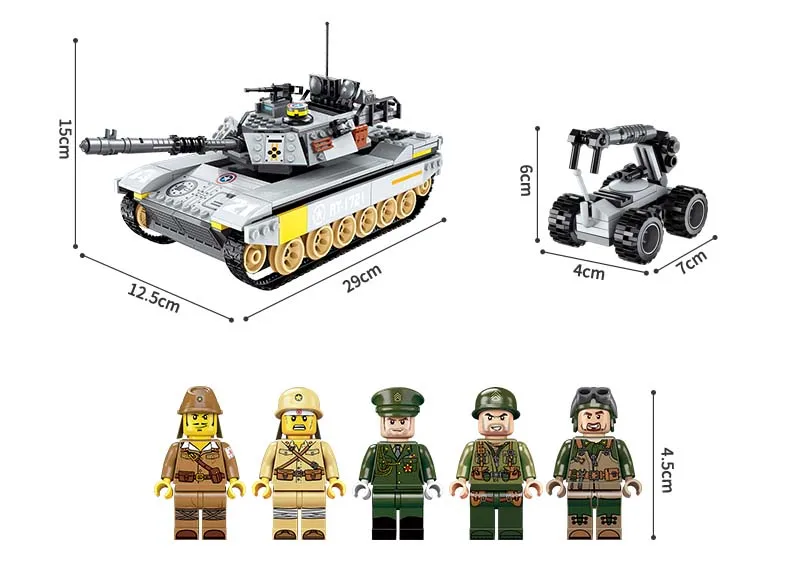 

Enlighten Building Block Military Battle Sea Force Overload Tank 5 Figures 482pcs Educational Bricks Toy Boy birthday Gift