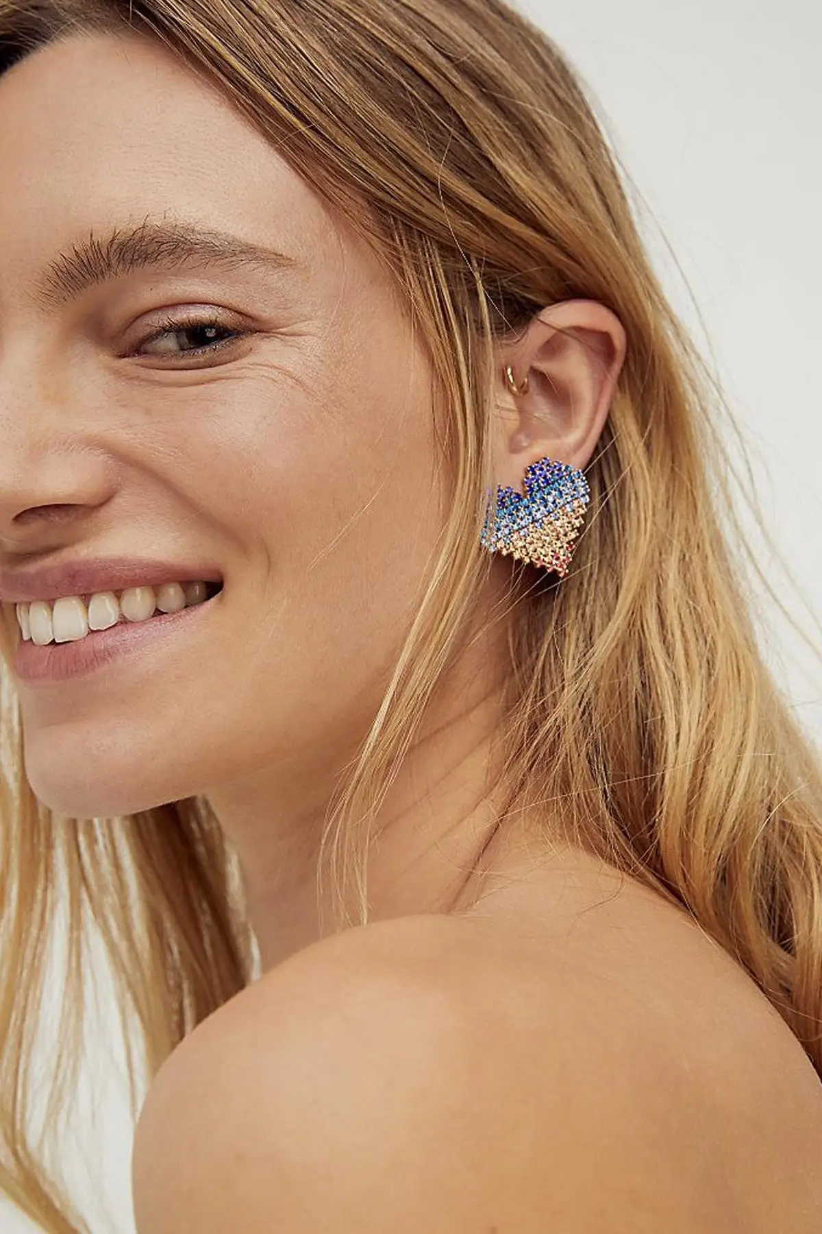 

Women's multi-color rainbow stone heart earrings colorful earrings zircon