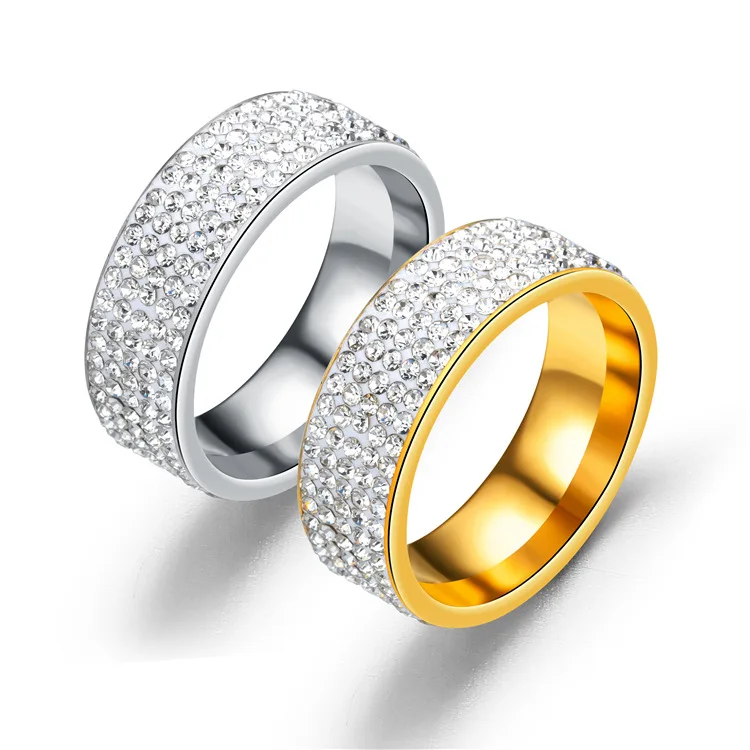 

ring 5 Rows Crystal Stainless Steel Ring Women for Elegant Full Finger Love Wedding Engagement Rings Jewelry Men