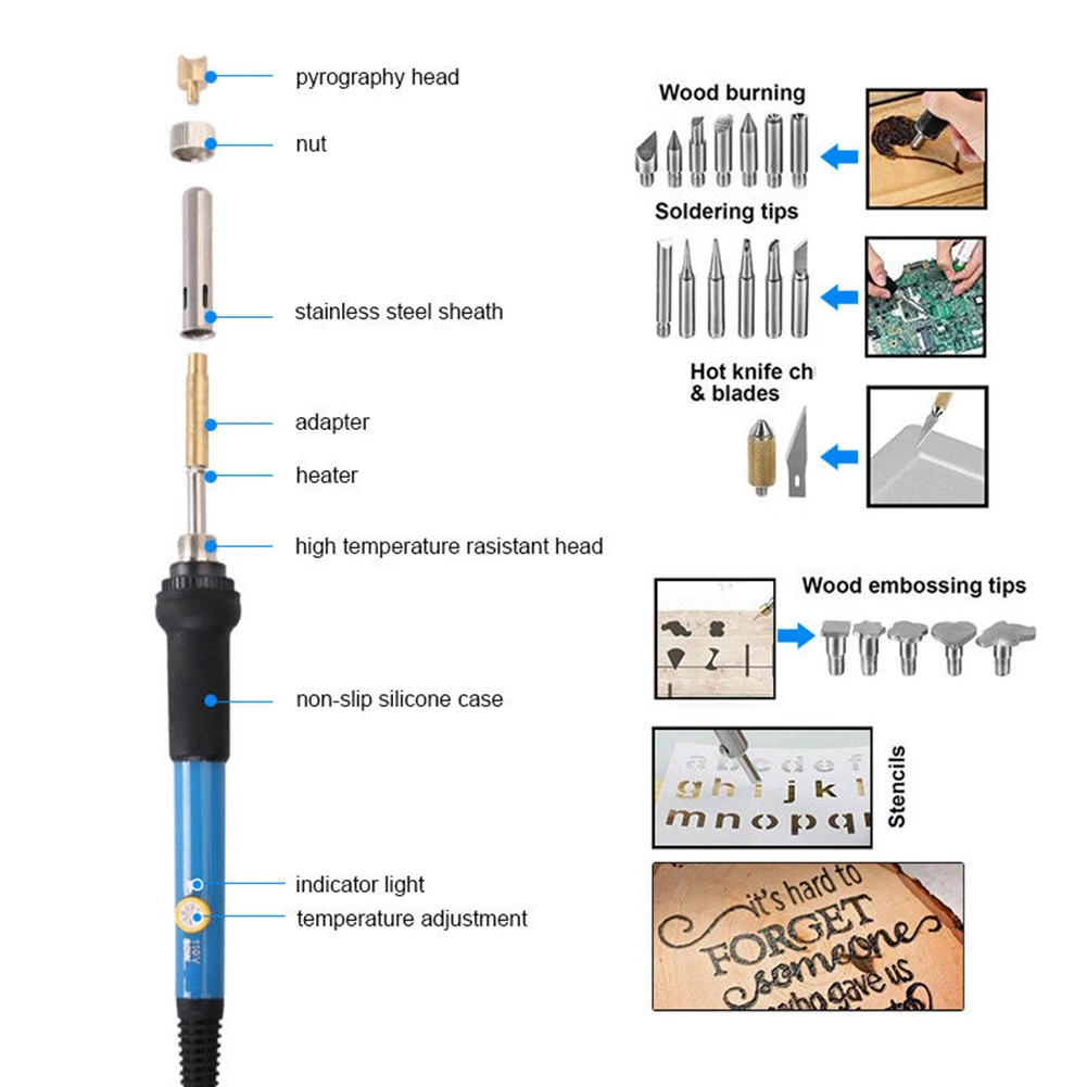 

28pcs Wood Burning Pen Lightweight Tools Crafts DIY Carving Blade Pyrography Welding Kit Multipurpose Easy Use Soldering Iron