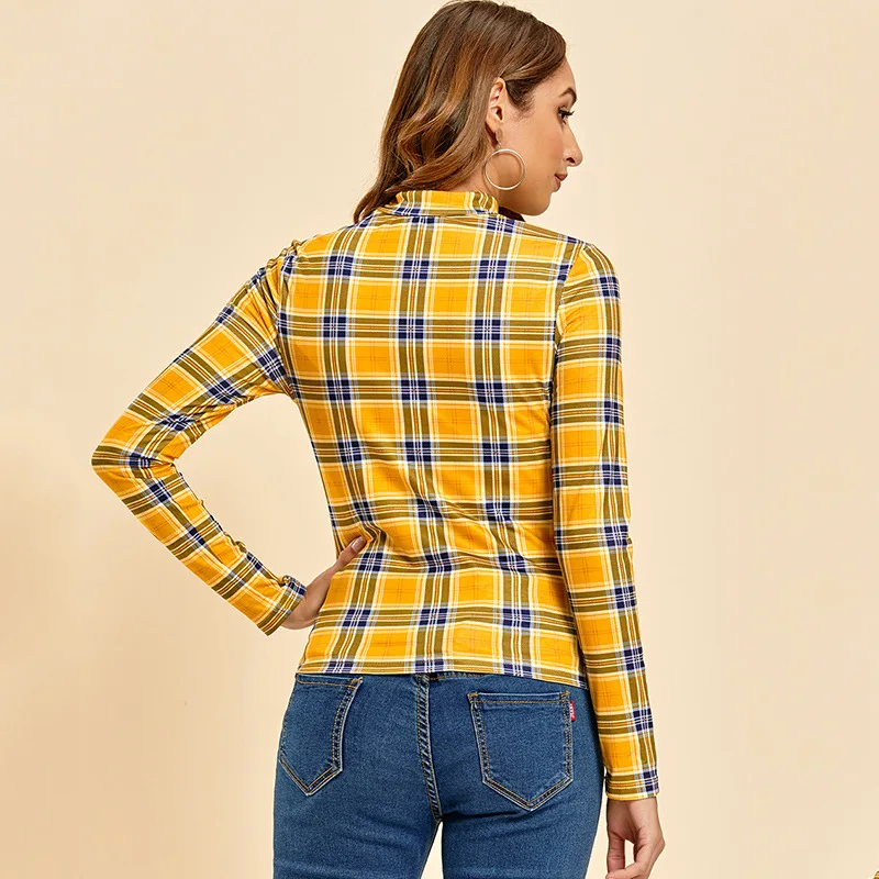 Heliar женская желтая клетчатая футболка с круглым вырезом OL тонкая укороченная