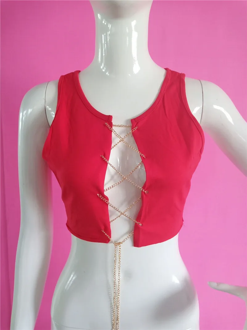 Металлическая цепочка сексуальный однотонный короткий женский жилет порно БДСМ