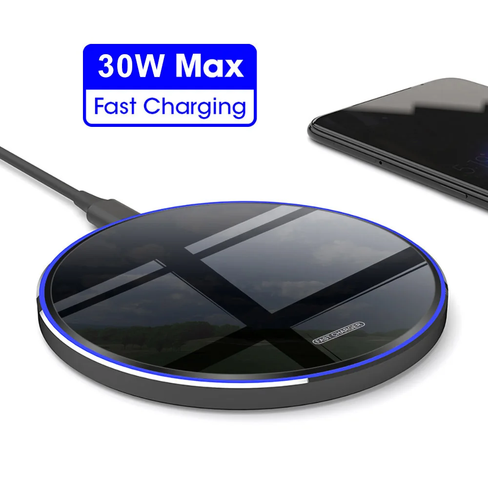 30w qi wireless charger pad for iphone 13 12 11 pro xs xr x 8 induction fast charging station for samsung s21 s20 s10 xiaomi 11 free global shipping