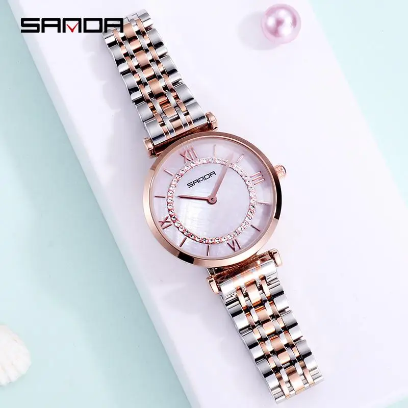 Sanda роскошные женские часы простые повседневные модные из нержавеющей стали с