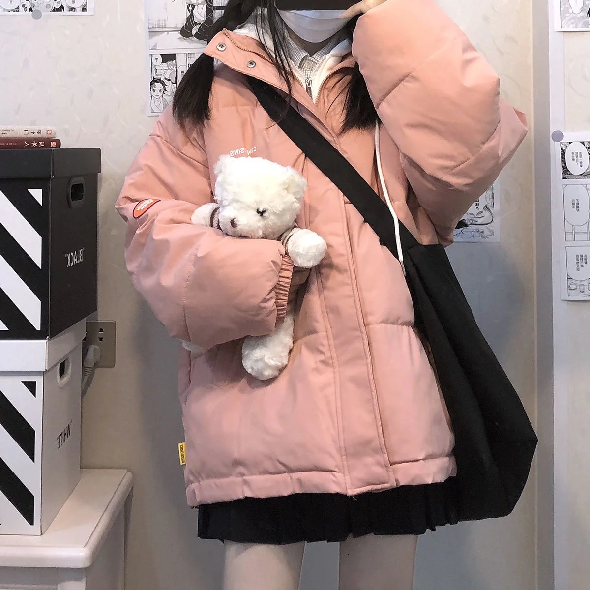 Women's Winter Jacket Neutral Wind Color Fake Two-piece Cotton Padded For Lovers Versatile Hooded Loose Coat College  2021