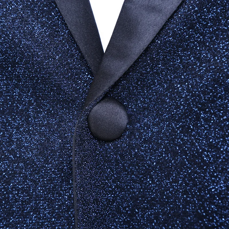 Мужской темно-синий смокинг модный приталенный костюм для жениха из 2 предметов