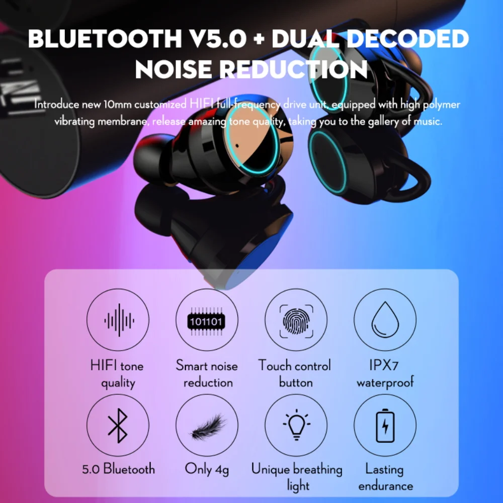 Bluetooth 5,0, беспроводные наушники с глубоким басом, водонепроницаемые наушники-вкладыши с зарядным устройством для Apple iPhone 7 8 X