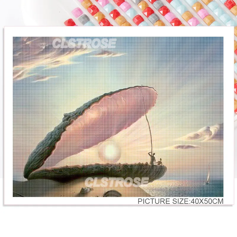

Abstract Diamond Paiting Cross Stitch Kit Pearl Gift Inside The Clam Shell Can Be Customized Wall Art for Bedroom and Living