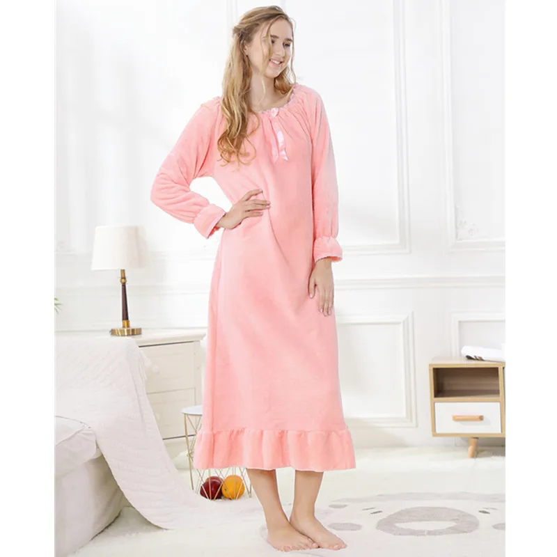2021 Autumn and Winter New Women's Nightdress Flannel Loose and Comfortable Home Service Sleepwear Women Sleep Tops Night Gown