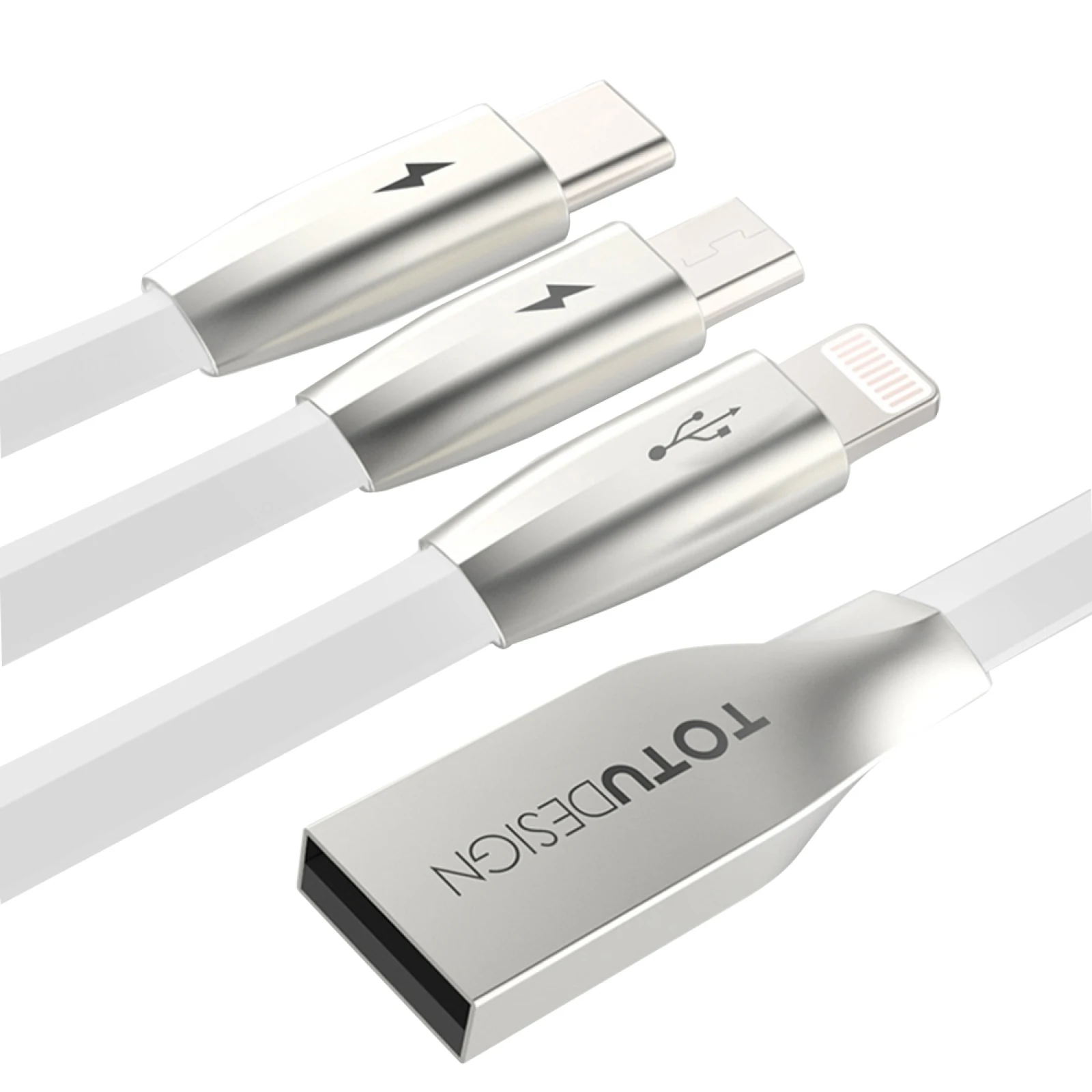 

TOTUDESIGN 1.5m 2.1A 3 in 1 USB to 8 Pin & USB-C / Type-C & Micro USB Rhombus Charging Cable(White)