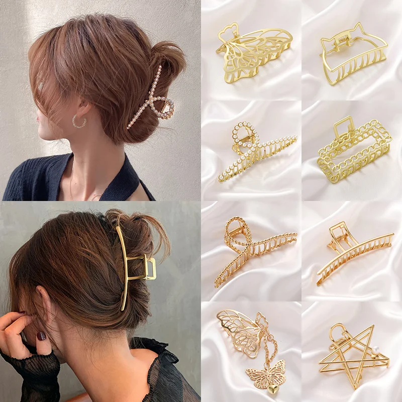 

2021 New Women Elegant Gold Hollow Geometric Metal Hair Claw Vintage Hair Clips Headband Hairpin Hair Crab Hair Accessories