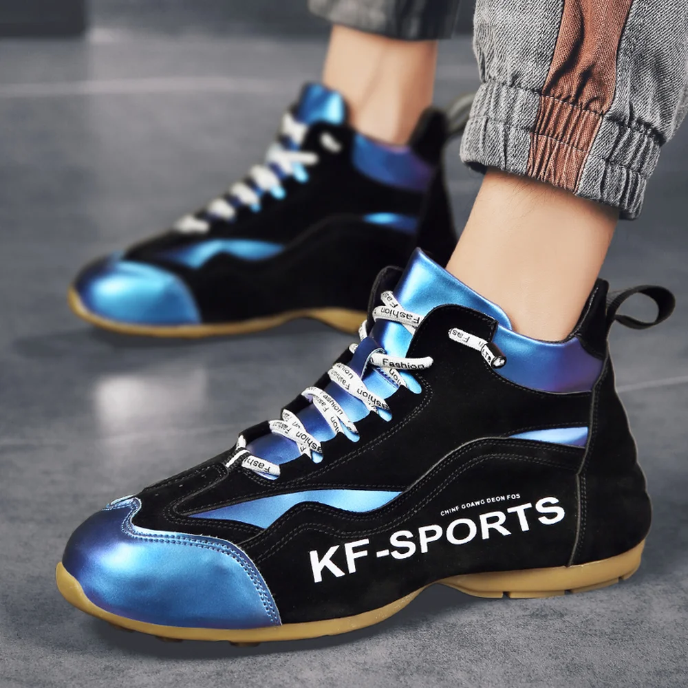 

Mens High Top Ankle Boots Lace Up Sneakers Round Toe Shoes Hidden Heel Basketball Skateboard Casual Sport Match Colors