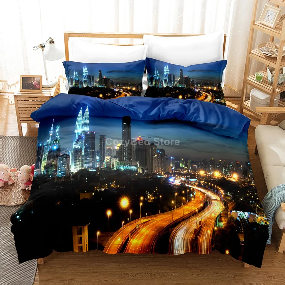 

Комплект постельного белья Night City, с 3d рисунком, пододеяльник, одеяло, постельное белье, подарок для двуспальной, королевы, большого размера, ...