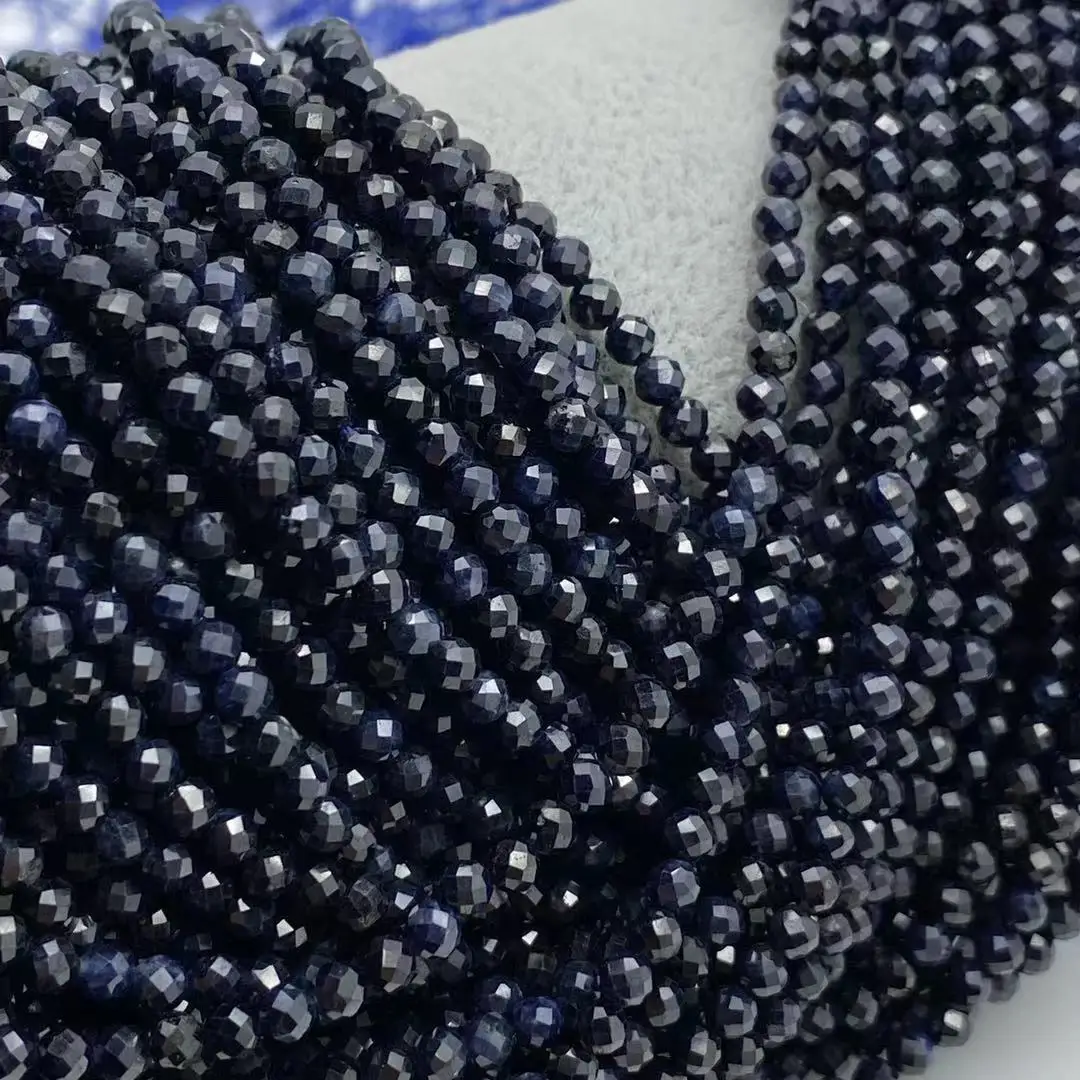 

Black Dark Sapphire Natural Gemstones Beads Faceted Round 2 3MM Charms 15'' For Jewelry Making DIY Bracelet Necklace Earrings