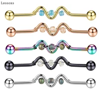 leosoxs 2 pcs european and american new style earrings hand woven bead bells industrial barbell crossbar piercing jewelry