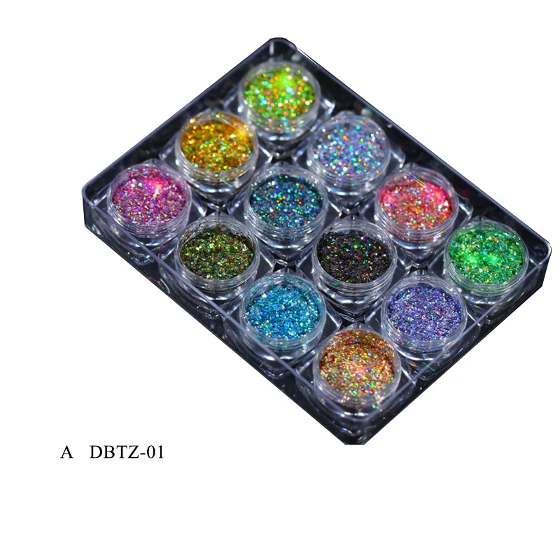 12 цветов Блестки для ногтей набор кистей макияжа с деревянной лазерной к