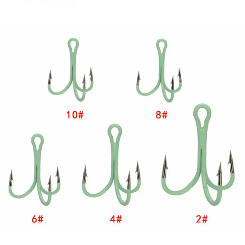 

40pcs/lot High Carbon Steel Crank Treble Hook 2# 4# 6# 8# 10# Luminous Fishing Hooks