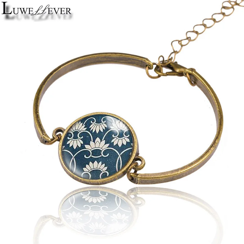 

New 4062 Geometry 20mm Glass Bronze Metal Bracelet 18mm Snap Button Round Cabochon Charm Jewelry For Women Men Gift