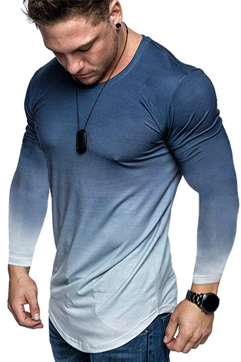Футболка мужская с длинным рукавом приталенная градиентным переходом цвета