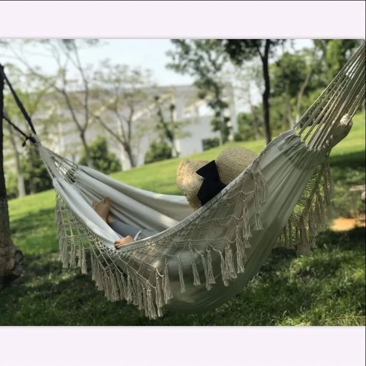 

Tassel Hammock Canvas Courtyard Leisure Double Camping Garden Beach Outdoor Swing Hanging Chair Photography Props