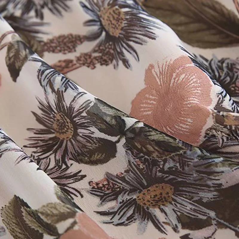 

HiloRill Floral Print Chiffon Dress Sexy Deep V-neck Beach Dress Boho Embroidery Lace Patchwork Mini Dress Sundress Vestidos