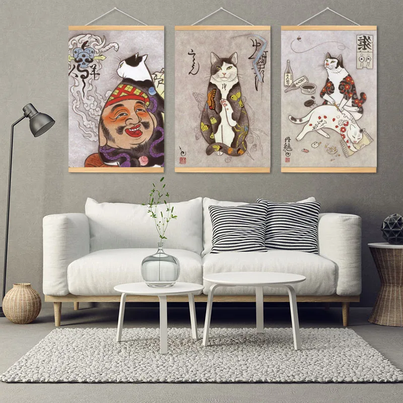 Тату в японском стиле плакаты с котом самурая рамен ностальгия холст живопись