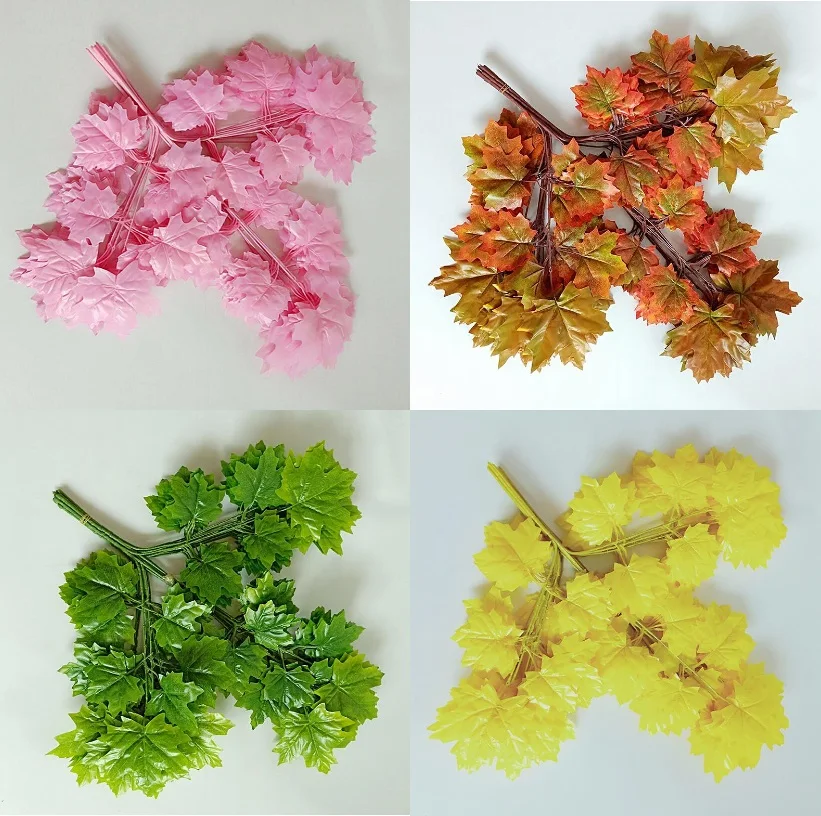 

12pcs 65cm 3 Head Artificial Maple Tree Leaves Branch For Plant Wall Background Wedding Home Hotal Office Bar Decorative