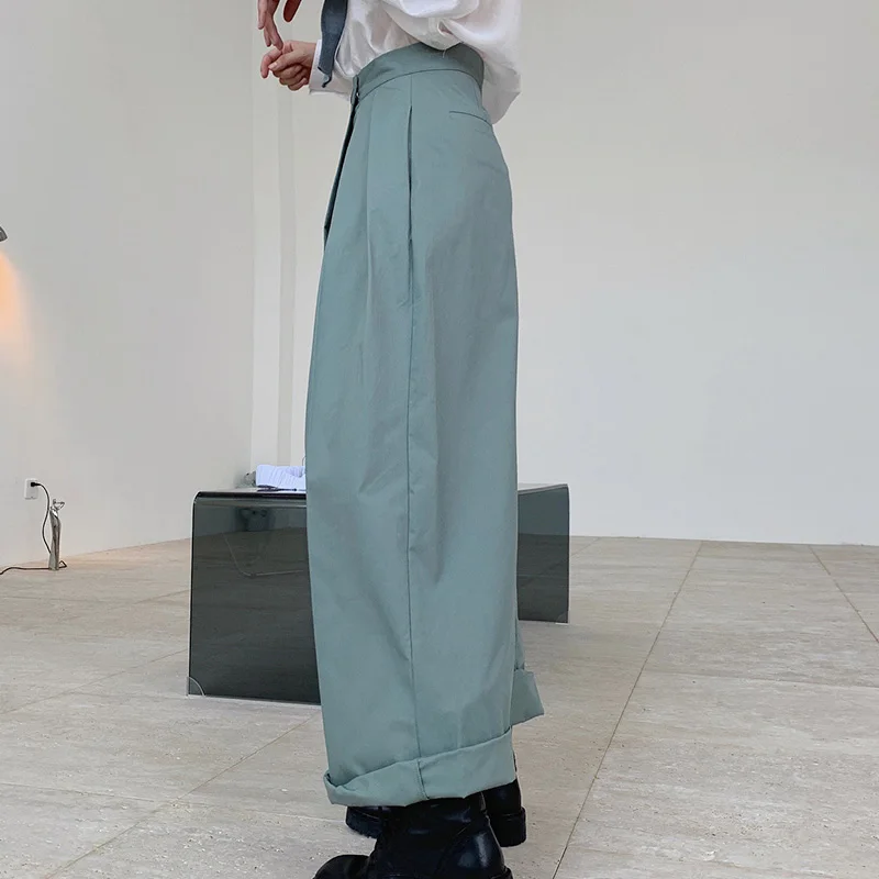 Женские винтажные прямые брюки серые зеленые повседневные широкие уличная мода