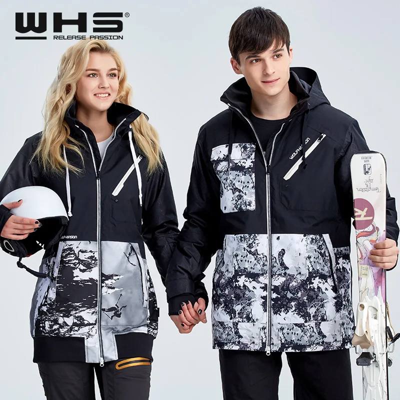 WHS Мужская и женская пара Лыжная куртка зимняя уличная зимняя хлопковая Спортивная одежда Женская теплая верхняя одежда водонепроницаемая и ветрозащитная куртка