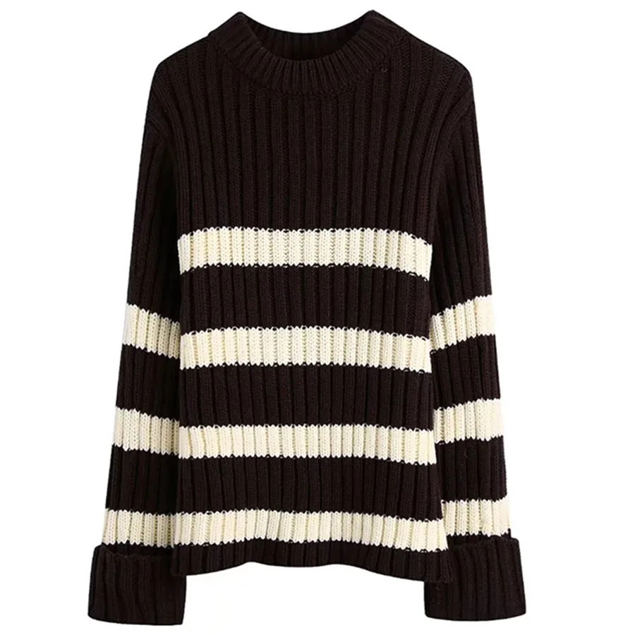 

Withered England Simple Winter Sweaters Women High Street Vintage Striped O-neck Loose Fashion Sweaters Women Pullovers Tops