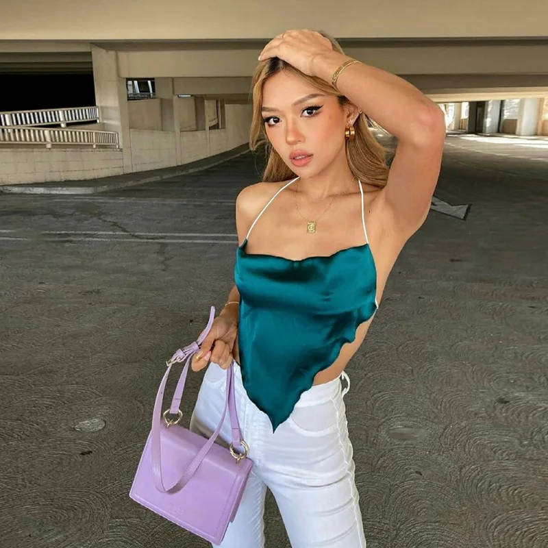 

Sexy Women Summer Camis Top For Streetwear 2021 Summer Halter Streetwear Sleeveless Backless Solid Color Slim Pullovers Top