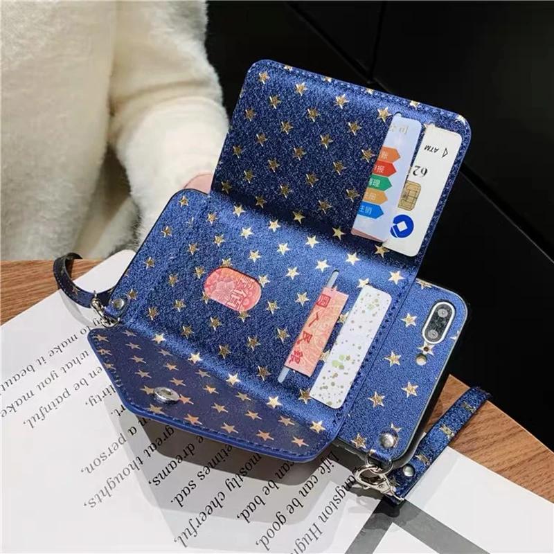 

Star Crossbody Case for Coque iPhone XR X XS MAX 11 Pro Max 6 6S 7 8 Plus Funda Card Slot Wallet Shoulder Bag Phone Cover