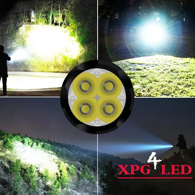 

Highest lumen most powerful led torch mini flashlight usb cree 4*XPG LED tactical waterproof rechargeable 18350/18650 battery