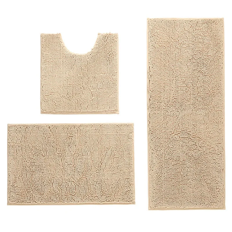 

3Pcs Bathroom Rug Set Non Slip Chenille Bath Rugs Washable Absorbent Plush Shaggy Bath Mats for Tub,Toilet,Shower