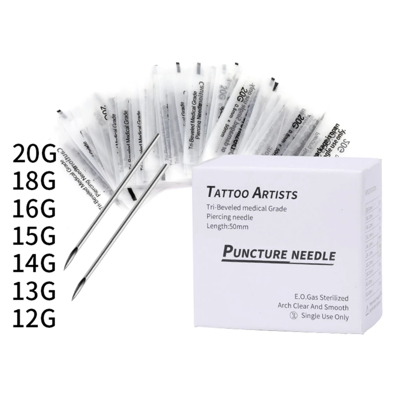 

100 Pcs/Set 12G/13G/14G/15G/16G/18G/20G Sterile Disposable Body Piercing Needles
