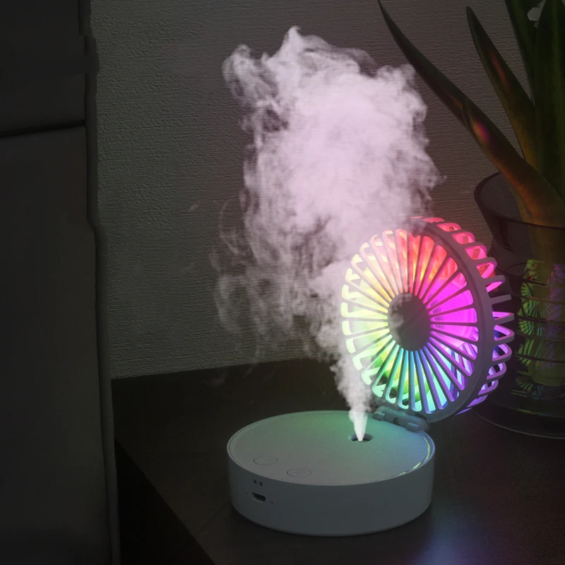 

2 in 1 Folding Mini Fan Handheld USB Air Humidifier Portable Fan 7 Colors Lamps Rechargeable Fan Ceiling Cooling Fan