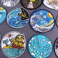 van gogh embroidered patches for clothing diy waves embroidery patch iron on patches on clothes stripe outdoor patch sticker
