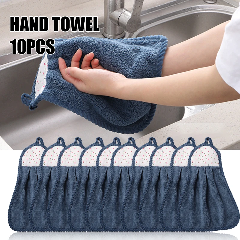 

10pcs Hanging Hand Towels Micro Fiber High Absorbent Wipes Rags Quick Dry Dish Cloths for Kitchen Bathroom Home hanging type