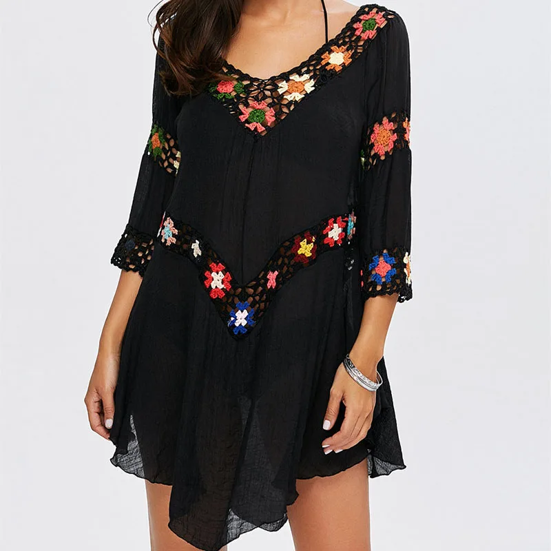 Женское богемное платье с вырезами вязанные крючком цветы бикини блузка 2020