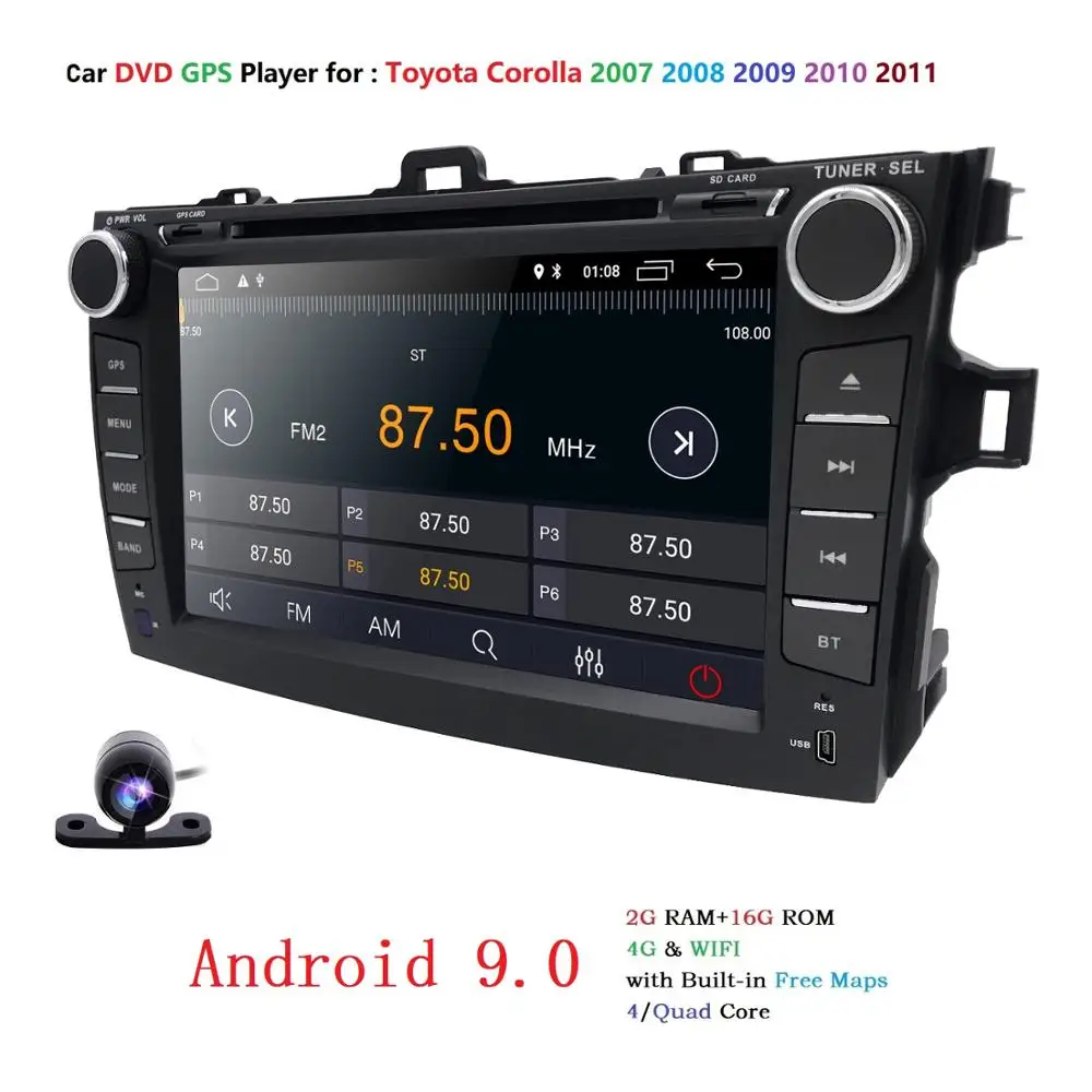 " четырехъядерный 2 din Автомобильный Радио dvd gps android 9,0 для Toyota corolla 2007-2011 в тире Авторадио мультимедиа головное устройство 2G Ram Wifi