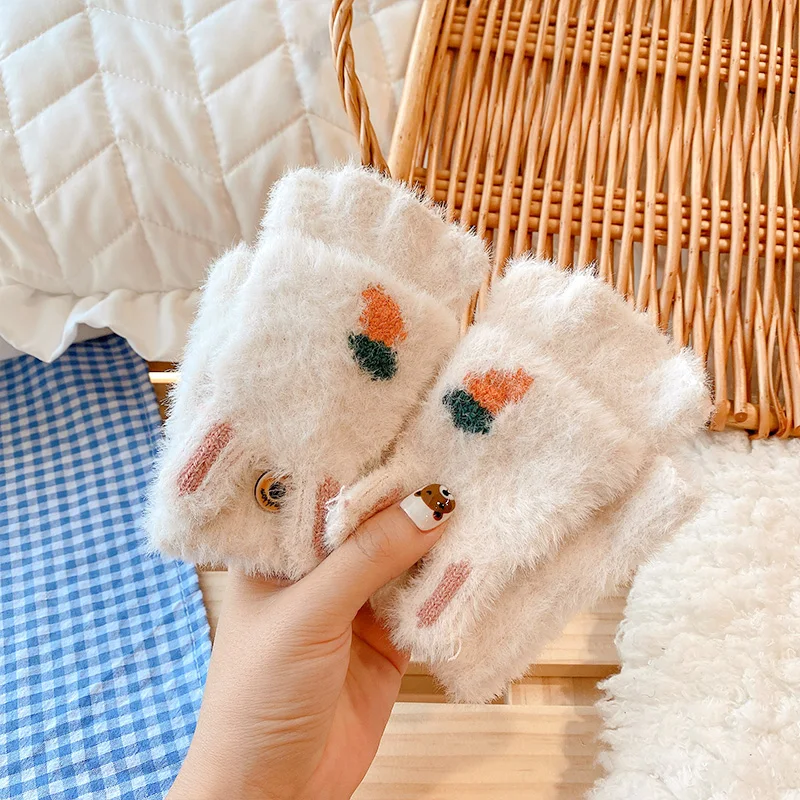 

0-3 Years Winter Warm Children Girls Soft Half Finger Cover Animal Warm Gloves Baby Outdoor Warm Mittens Nylon Gloves for Kids