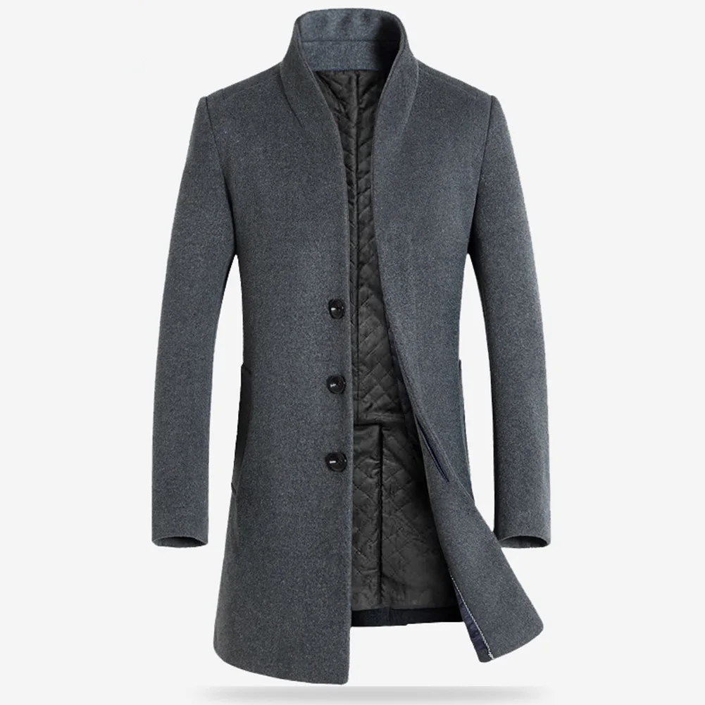 

Men Wool Blends Coats Winter Coat Men's Wool Coats Long Sleeve Stand Collar Buttons Pockets Blends Woolen Coat Men's Jackets
