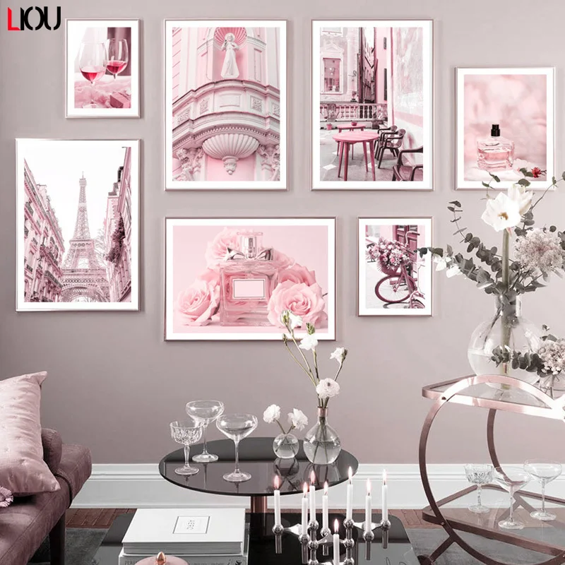 Французская башня Парижа парфюм красное вино цветок настенная Картина на холсте