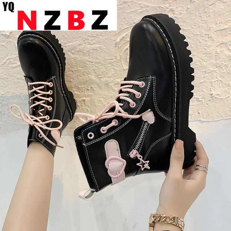 

British Style 2022 New Short Boots Platform Women's Boots Thin Single Boots Cute Kawaii Pink Love Ankle Boots Goth Chelsea Boots